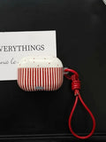 Yeknu  Niche Ins Minimalist Red Striped Polka Dot Suitable For Airpods Pro2 Lanyard Headphone Case