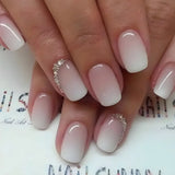 Yeknu  24Pcs Glossy Press on Nails Set Short Oval Gradient French Nail Tips Reusable Full Cover Fake Nails with Glue for Women&Girls