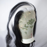 Yeknu  Black with White Highlight Wig Long Wavy Synthetic Lace Front Wigs for Women 13X4 Body Wave Frontal Streak Colored Party Wigs