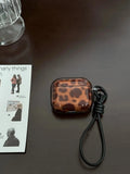 Yeknu  Amber Leopard Print Airpods 4 Generation Headphone Case With Niche Leather Strap Suitable For Iphone 3 Pro Protection