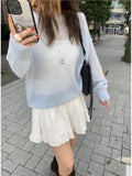 Yeknu  Knitted Autumn Pullover Sweater Women Dog Embroidery Striped Print Modis Sweet Ladies Cardigans Korean Style Woman Sweater Tops