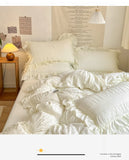 Yeknu Ins Style Korean Bedding Set Lace Seersucker 4-piece Bed Sheet Set Quilt Cover Solid Duvet Cover For Girl Spring Decor Home