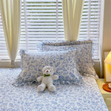Yeknu 100% Cotton 2pcs Flower Prints Ruffles Pillowcases 48x74cm Sizes Cushion Cover for Bed Floral Style Adults Kids Pillowslip 베개커버