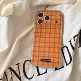 Yeknu  Orange Plaid Grid Pattern Back Cover Case for iPhone 17 16 15 14 Pro Max 13 17Air Shockproof Protective Phone Cases Soft IMD