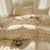 Yeknu  Duvet Set Double Yarn Four-piece Set Class A Aerobic Knitted Cotton Printed Love Bed Cover Skin Friendly Breathable Bedding
