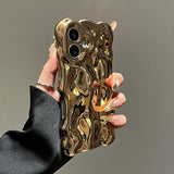 Yeknu  Wrinkle Plating Wave Border Case for iPhone 16 15 17 Pro Max Air Plus 11 12 13 14 Meteorite Pattern Soft Silicone Cover