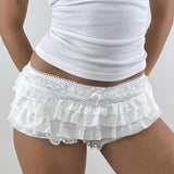 Yeknu  Y2k Cutest Ruffles Mesh Layers Bloomers Frilly Pants Fairy Tiered Lace Micro Shorts Bow Waistband Booty Shorts Women Streetwear
