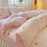 Yeknu  Galsang Flowers 4-Piece Bedding Set - Skin-Friendly Double-Layer Yarn, Instagram Style Sheets + Duvet, Dormitory/Family Use