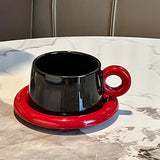 Yeknu  Creative Ceramic Milk Cups, Household Office Wedding Items, Porcelain Water Mugs, Vintage style Coffee Cup Red Plate Combination