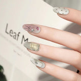 Yeknu  10pcs Handmade False Nails with Rose Flower Decor Glossy Sweet Pink Press On Nails for Daily and Parties Wearing Fake Nails