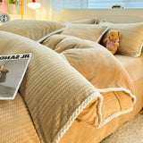 Yeknu  Autumn and Winter Thick Milk Velvet Quilt Cover Striped Jacquard Double-Sided Flannel Duvet Cover Solid Color Cozy Warm Bedding
