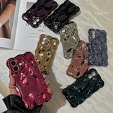 Yeknu  Wrinkle Plating Wave Border Case for iPhone 16 15 17 Pro Max Air Plus 11 12 13 14 Meteorite Pattern Soft Silicone Cover