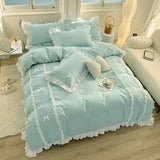 Yeknu Korean Princess Style Bedding Sets Ins Lace Bowknot Duvet Cover Fitted Sheet For Girl Woman Home Bedroom Kawaii Bed Linens