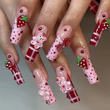 Yeknu  3D Extended Fake Nails Polka Dot Design Full Cover Nail Tips Art Strawberry Cute Bear Rose Press on Nails Wearable Fingernail