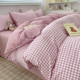 Yeknu  Nordic Plaid Pattern Wash Cotton Bedding Set Duvet Cover Pillowcase Bed Sheet Set Comforter Cover Bed Linens Set Queen King Size