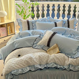 Yeknu  Princess Style Bedding Sets Queen Sizes Duvet Cover Skin Friendly Stereoscopic Feel Double Stitched Bed Skirt For Sleeping Naked