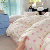 Yeknu  3pcs pink Bow Duvet cover set (1*Duvet Cover + 2*Pillowcase, Without Core), cute Bedding Set, Soft Comfortable