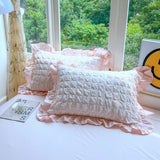 Yeknu  3pcs Korean lace Bedding set seersucker Duvet Cover Set (1*Duvet Cover + 2*Pillowcase, Without Core)for bedroom guest room