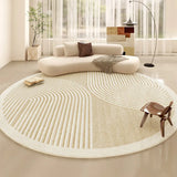 Yeknu  Beige Round Large Size Carpet Cream Style Bedroom Carpets Minimalist Lines Home Dedicated Rug Stripe Design Luxury Rugs Alfombra