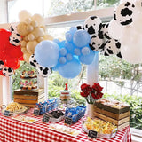 Yeknu 120Pcs Cow Theme Balloons Garland Arch Kit Red Blue Yellow Coffee Balloons with Cow Print Balloons for Kids Boy Farm Party Decor
