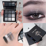 Yeknu  Smoky Black Eye Shadow Palette 9 Colors Black Gray Rose Eyeshadow Lasting Shimmer Eyes Makeup Dark Pressed Glitter Eyeshadow