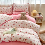 Yeknu Solid INS Style Bedding Set For adults kids pink cotton fitted Flat Sheet With Pillowcases Colorful King Queen Full size