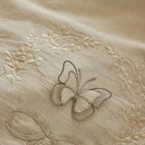 Yeknu  Lace Ruffles Flower Butterfly Embroidery Bedding Set 20% Linen and 80% Cotton Duvet Cover Flat/Fitted Bed Sheet Pillowcase 4Pcs