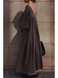 Yeknu  Spring Long Cotton Dress Women Backless Korean Ladies Dresses Loose Pleated Long Sleeve Woman Dress