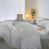 Yeknu  Blue Strip Duvet Cover Twin Full Queen 4Pcs Vertical Striped Microfiber Soft and Lightweight Comforter Cover Sheet Pillowcases