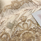Yeknu Royal Golden Embroidery European Palace Luxury Bedding Set Champagne Brocade Egyptian Cotton Duvet Cover Bed Sheet Pillowcases