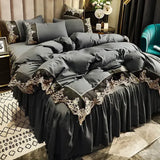 Yeknu  Lace edge bed skirt bed cover matte four piece set, 1.5m 1.8m European style thickened version
