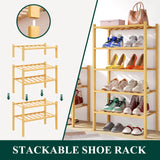 Yeknu  Olanly Durable Bamboo Shoe Organizer For Closet Sturdy Easy Assembly Shoe Rack Stackable Free Standing Wooden Shoe Storage Shelf