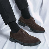 Yeknu  Large Size Abrasive Leather Brock Carved Business Dress Shoes for Men Round Head Lace-up Casual Shoes  New