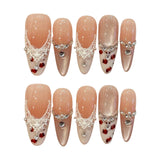 Yeknu  10Pcs Black Dot Press On Nails With Rhinestones Design Oval Head False Nails Sweet Cool Handmade Artificial Nail Tips