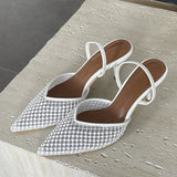 Yeknu  Spring Breathable Mesh Pointed Toe Women Pumps Elegant Slingbacks Thin Low Heels Shoes