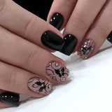 Yeknu  24 PCs Short French Butterfly Nails with 1 Jelly and 1 Nail File
