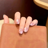 Yeknu  10pcs Nude French Press on Nails Crystal Cat Eye Press on Fake Nails Sparkly Minimalist Handmade Removable Square False Nails