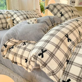 Yeknu  Small Fresh Milk Falai Plush Single Item Quilt Cover Printed Plaid Thickened Warm Duvet Cover 180x220 200x230 220x240