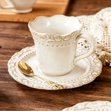 Yeknu  European Relief Palace Style Ceramic Milk Cups, Household Office Items, Porcelain Water Mug, Coffee Cup and Plate Combination