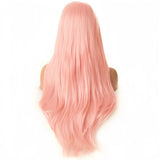 Yeknu  Long Pink Wavy Wig for Women Synthetic Middle Part Layered Natural Wave Curly Light Pink Heat Resistant Fiber Wigs for Party Use