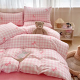 Yeknu Solid INS Style Bedding Set For adults kids pink cotton fitted Flat Sheet With Pillowcases Colorful King Queen Full size