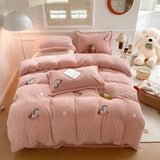 Yeknu New Embroidered Teddy Velvet Bedding Set Winter Warm High-end Soft Warmth Duvet Cover Set with Sheet Quilt Cover and Pillowcases