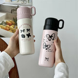 Yeknu  500ml Fashion Cartoon Stainless Steel 316 Vacuum Flask With Straw Portable Girl Student Thermos Mug Travel Tumbler