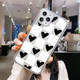 Yeknu  Black White Grid Case For iPhone 11 Case iPhone 11 12 13 14 Pro Max X XS XR 6 6S 7 8 Plus SE 2020 2022 Clear Soft TPU Back Cover