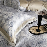 Yeknu Floral Plant Print Color Blocking Bedding Set Lyocell Bamboo Fiber Soft Silky Duvet Cover Flat/Fitted Bed Sheet Pillowcases 4Pcs