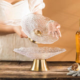 Yeknu  Light luxury high-legged glass fruit plate, brass base fruit plate, storage ornaments, ice pattern tableware storage 1PC