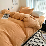 Yeknu  Bed Linen Solid Cotton Bedding Set with Sheet Duvet Cover Pillowcases Single Couple Bedsheet King Queen Double Twin Size