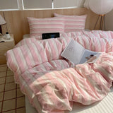 Yeknu  Nordic sling Cotton Pink Stripes Duvet Cover 150x200 Size Girl's Room housse Skin friendly Breathable Comforter Sets