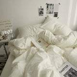 Yeknu  High Quality  Solid Color Double Washed Cotton Bedding 4 Pieces Set Student Dormitory Bed Linen Duvet Set Bed Suit