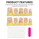 Yeknu  10Pcs Duckbilled Yellow French Artificial Nails 3D White Flower Design Handmade Press on Nails Summer Wearable False Nail Tips